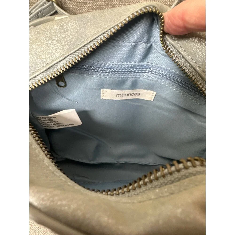 Maurices Light Blue Faux Leather Crossbody Handbag Purse Woven Detail Adj Strap - Picture 4 of 6